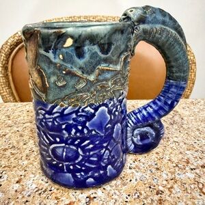 Handcrafted Blue Ceramic Mug land and sea 17 ounce mug handmade ceramics